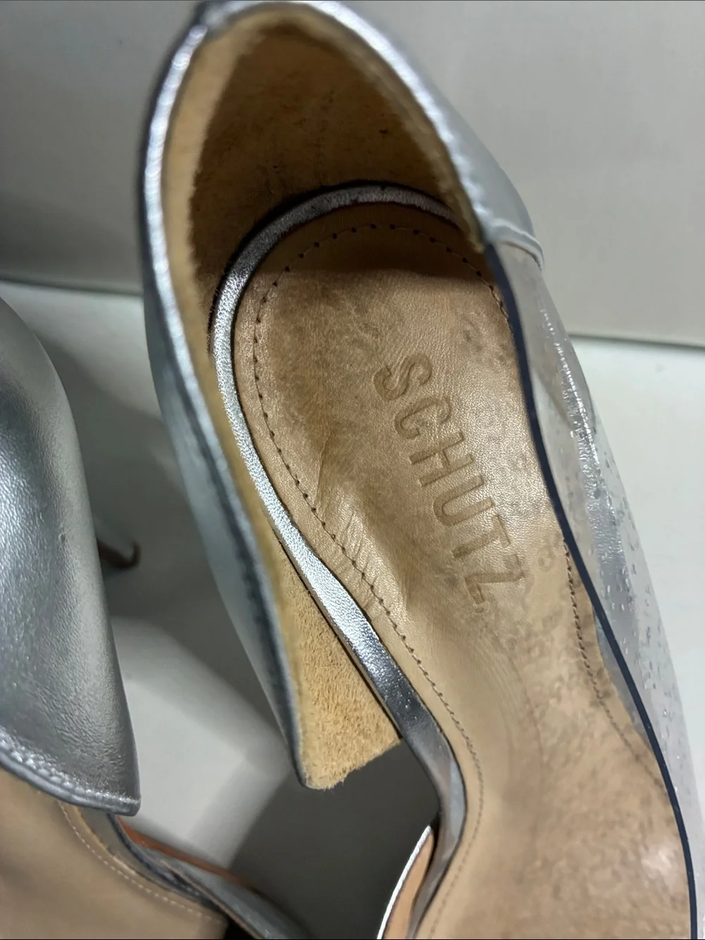 SCHUTZ Metallic Silver Pointed-Toe Cutout Pumps